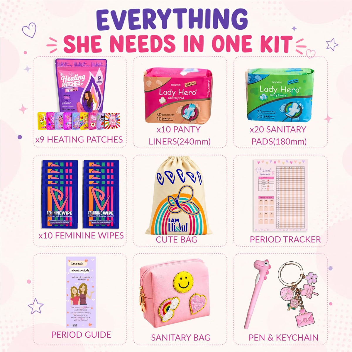 Tween period starter kit with menstrual care essentials